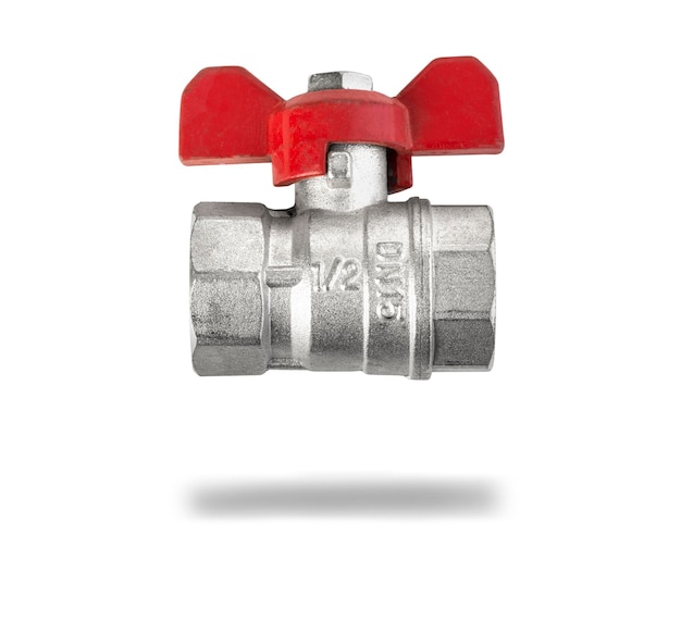 Ball valve with red handle isolated on white background with clipping path