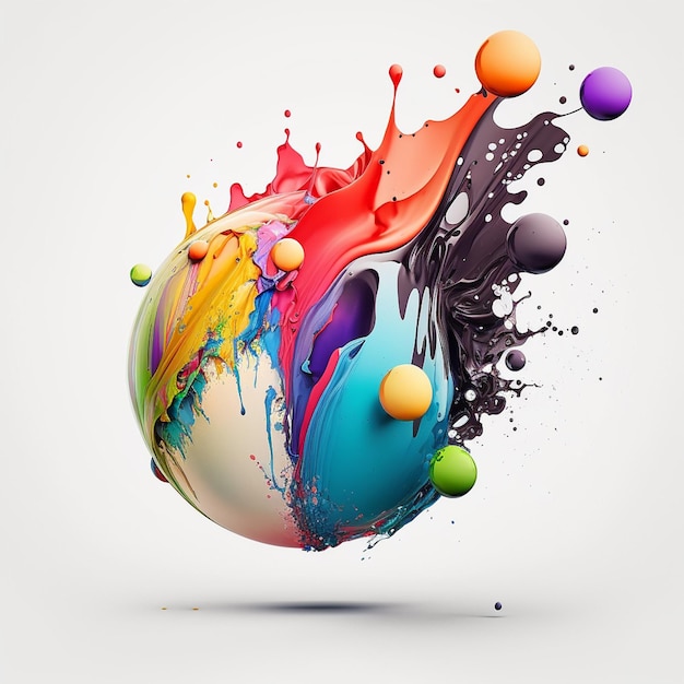 A ball with paint and a splash of paint.