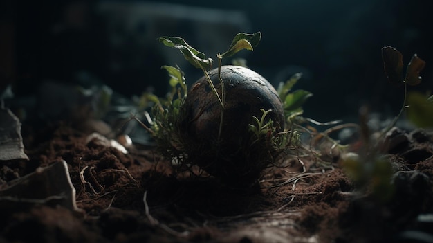 A ball with a plant growing out of it