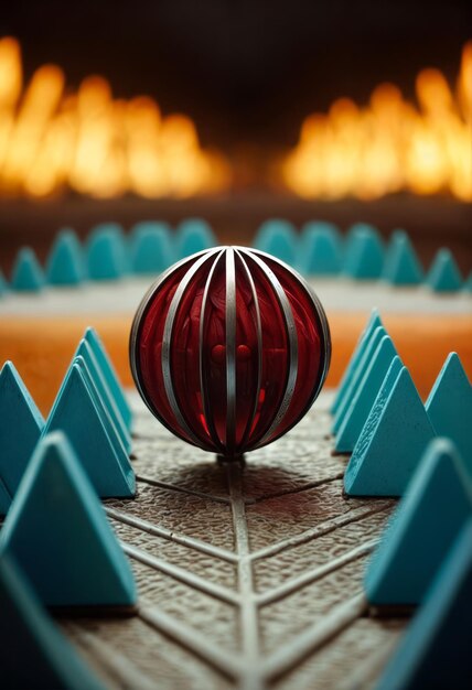 a ball with a red ball on it is on a table