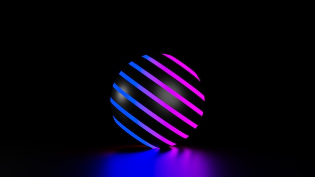 Ballen op neonlicht, 3d render