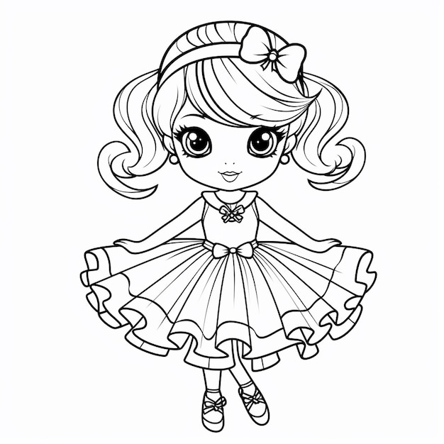 Ballerina doodle cute angelcute coloring book kawaii line art