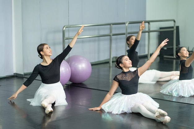 Ballerina girl dance practice in the room kid ballet dance concept