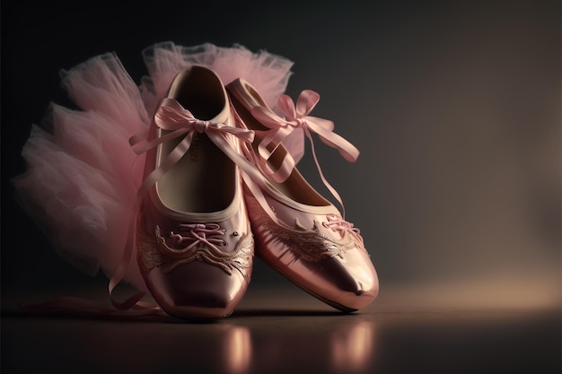Ballerina pink shoes on the wooden floor