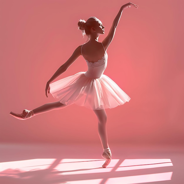 Ballerina schaduw gegooid op de muur sierlijk en evenwichtig met een zachte creatieve foto van elegante achtergrond