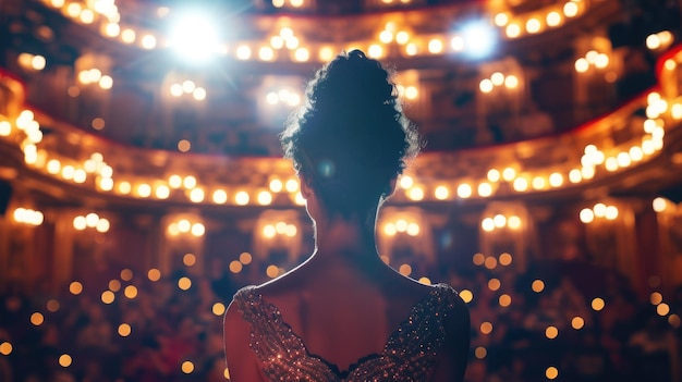 Ballerina Taking a Bow on Stage to Applauding Audience