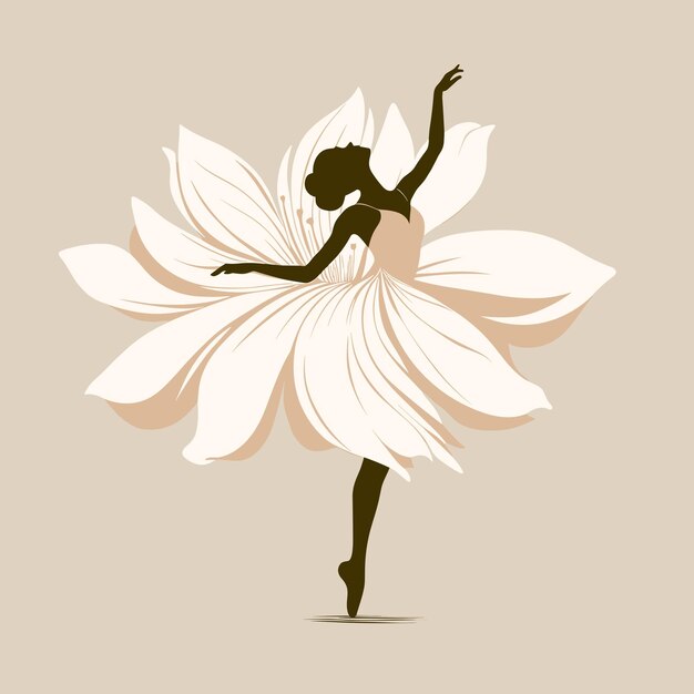 Ballerina in a white dress with a flower Vector illustration ballet dance performer tiptoe