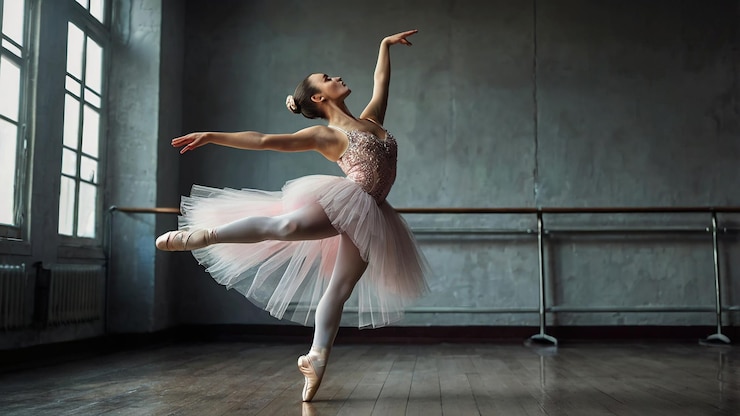 Photo a ballet dancer in a ballet pose with a picture of a woman in the foreground