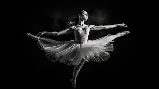 A ballet dancer in a black and white photo.