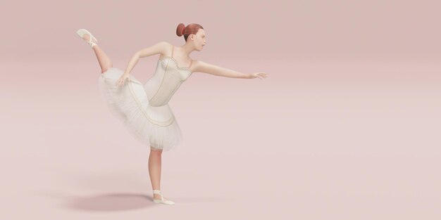 バレエダンサーパステルカラーシーン3Dイラストで踊る女性モデル