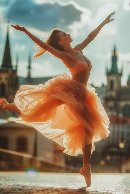 Photo ballet dancer in peachcolored costume