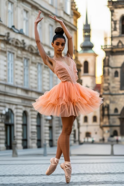 Photo ballet dancer in peachcolored costume