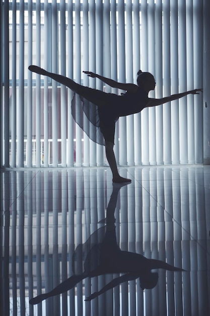 Фото Балетная танцовщица исполняет танцы возле окна