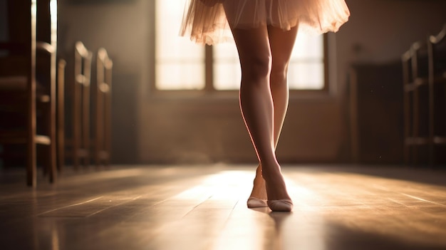 Ballet Dancer Poised Elegantly on Pointe on Stage