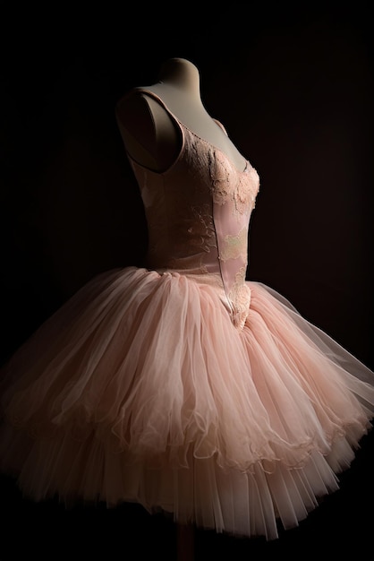 A ballet dancer wearing a pink tutu with the word belle on it.