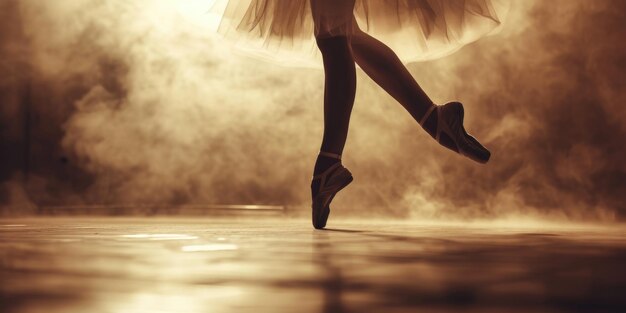 Ballet Dancers Feet on Pointe in a Misty Ambiance