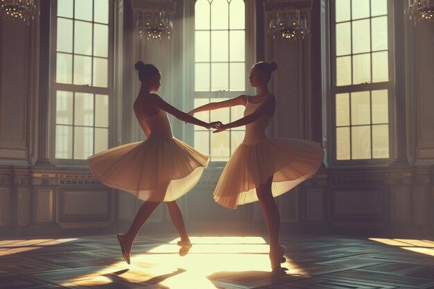 Foto ballerini di balletto che girano graziosamente in un elegante p