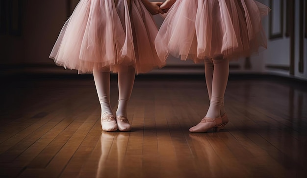 balletdansers in roze tutu's die op de vloer staan in de stijl van grootouders