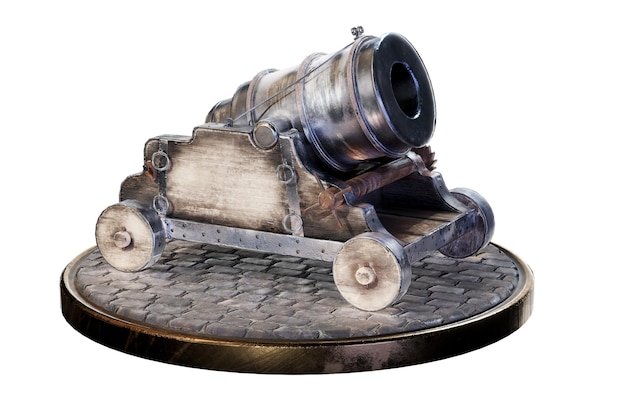 Ballistic mortar cannon 3D render with clipping path and shadow over white