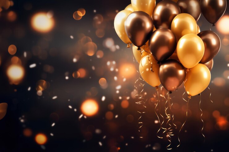 Foto ballonnen en gelukkig nieuwjaar concept feest viering achtergrond