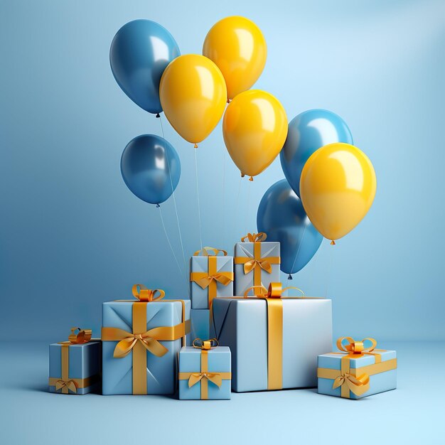 Ballonnen en geschenken in blauw en geel