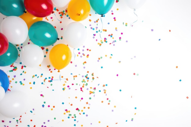 Ballonnen met confetti en streamer op een witte achtergrond in de stijl van jeugdige energie speels