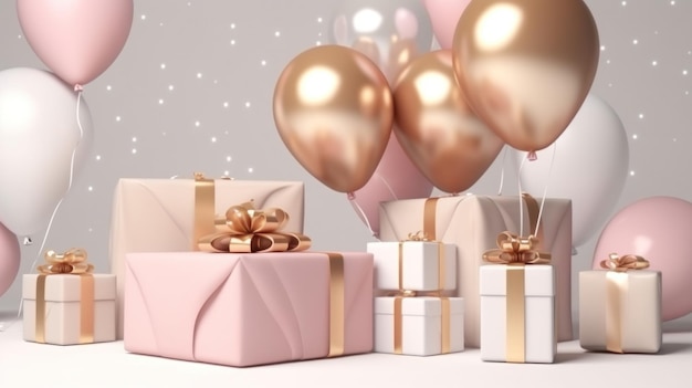 ballonnen met geschenk- en gouden dozen