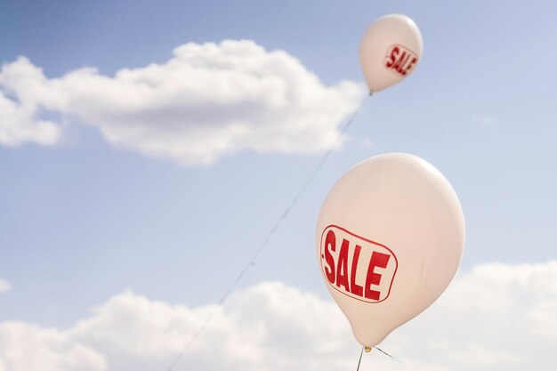 Ballons outdoors to advertise shop sales with discounts background