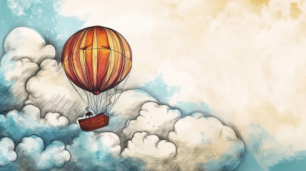 Balloon Abstract doodle balloon cloud airship around the world travel steampunk flight sky air holiday height gas helium children fly balloon Generated by AI (Аэропорт вокруг мира, путешествие, парный полет, небо, воздух, отдых, высота, газ, гелий, дети летают на воздушном шаре)