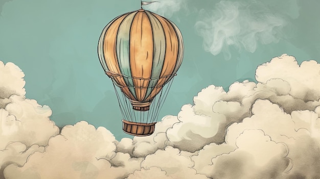 Balloon Abstract doodle balloon cloud airship around the world travel steampunk flight sky air holiday height gas helium children fly balloon Generated by AI (Аэропорт вокруг мира, путешествие, парный полет, небо, воздух, отдых, высота, газ, гелий, дети летают на воздушном шаре)