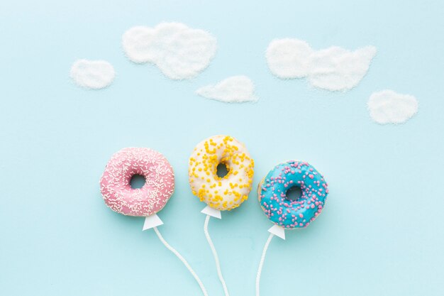 Photo balloon concept with donuts top view