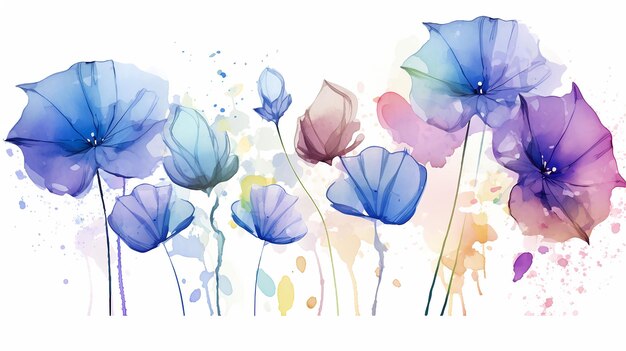 Balloon Flower flowers in watercolor style with colorful splash water