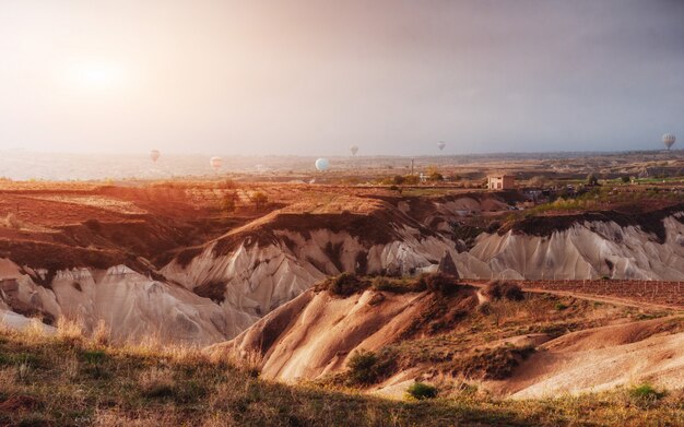 Balloon foggy morning in Cappadocia. TURKEY. blurred images