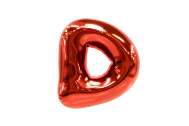 Balloon font metellic red letter D made of realistic helium balloon, Premium 3d illustration.