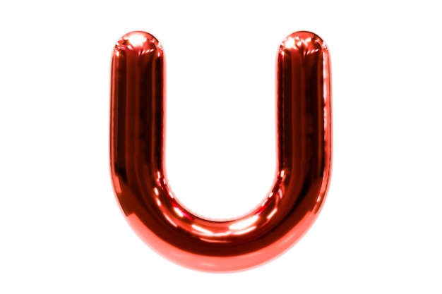 Шрифт воздушного шара метеллическая красная буква U из реалистичного гелиевого воздушного шара, 3d иллюстрация премиум-класса.