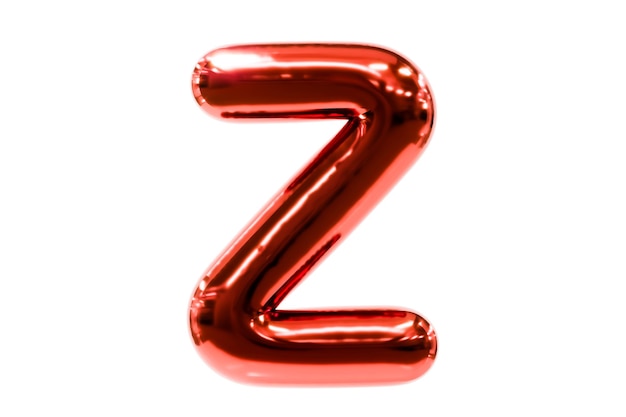 Carattere a palloncino rosso metellico lettera z fatta di realistico palloncino di elio, illustrazione 3d premium.