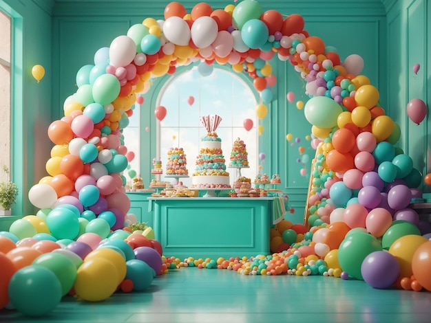 Balloon garland gate with arch on ceremony professional photography ai generated