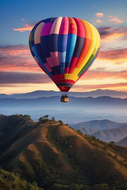 写真 タイのチアンマイにあるドット・インタノンの山の上で夕暮れや日の出を眺める風船乗り