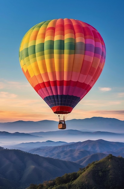 Foto giro in mongolfiera con tramonto o alba sulle montagne a dot inthanon a chiang mai, in thailandia