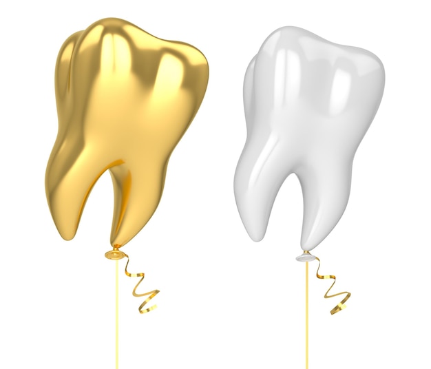 Photo balloon in the shape of a tooth on a white background 3d render illustration