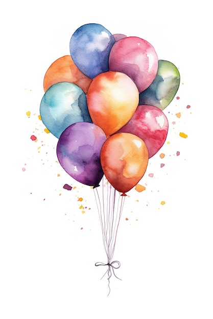 Balloon watercolor clipart cute isolated on white background with Generative AI