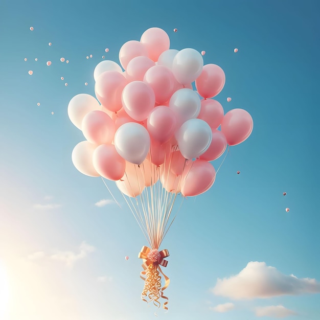 Foto un palloncino con un polpo giallo e palloncini rosa nel cielo