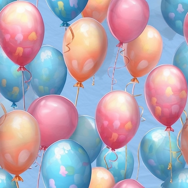 Balloons are floating in the air with a blue sky background generative ai