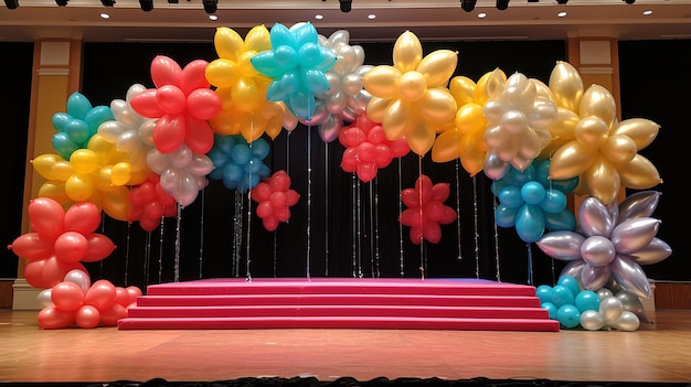 Foto disposizione di palloncini con palco