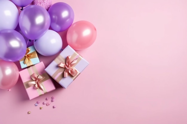 Balloons and balloons on a pink background