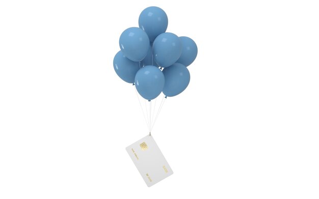 Foto palloncini e carta bancaria con sfondo bianco rendering 3d