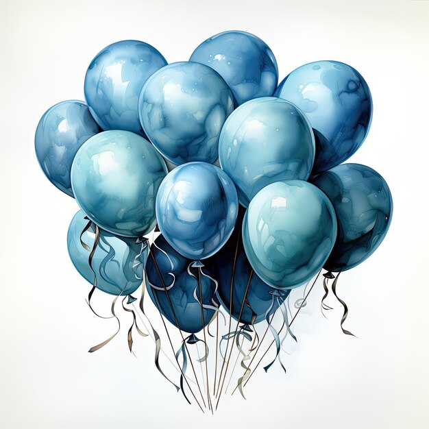 balloons in blue shades in a watercolor style