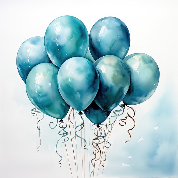balloons in blue shades in a watercolor style