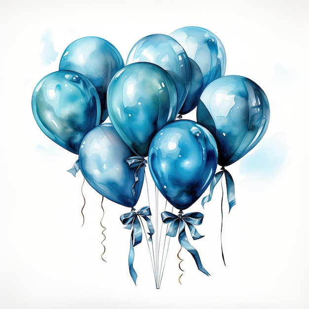 balloons in blue shades in a watercolor style