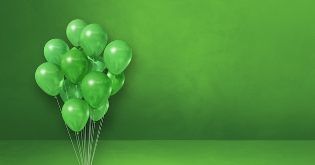 Balloons bunch on a green wall background. . 3D illustration render